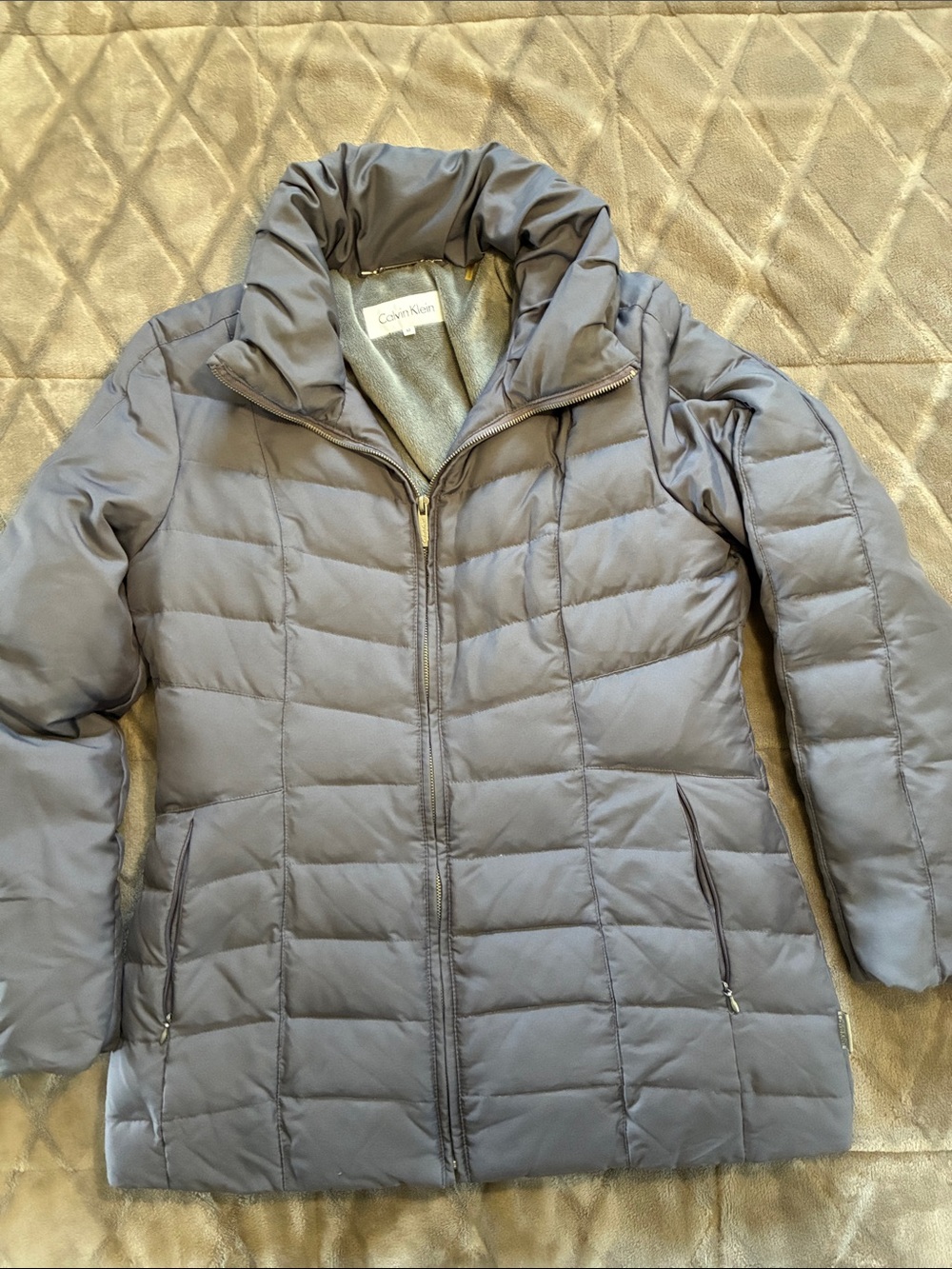 Calvin Klein Women's Lavender/Gray Duck Down Quilted Puffer Jacket Size M